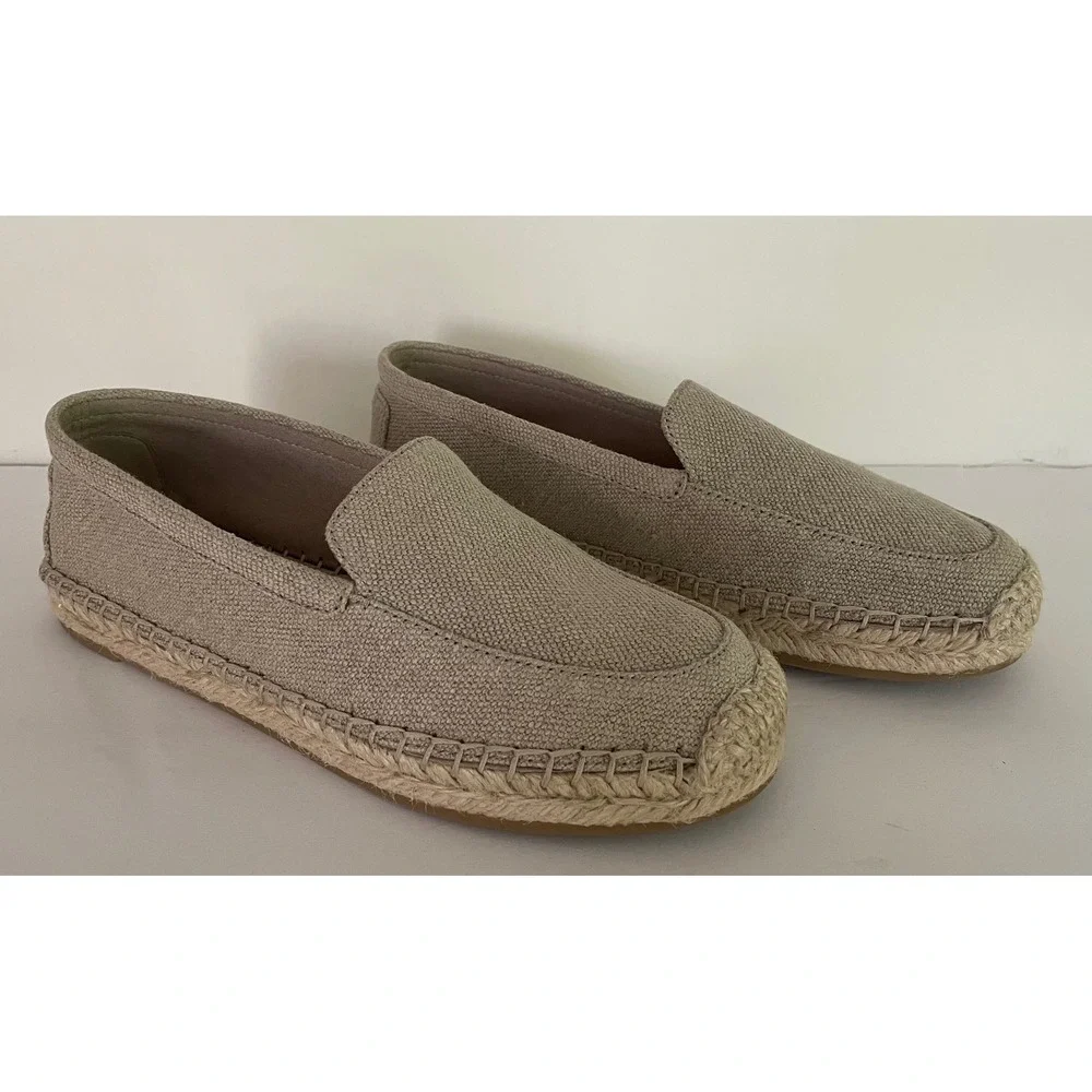 Eileen Fisher Lyla Natural Canvas Espadrille Loafers Beige Slip On Coastal 6.5